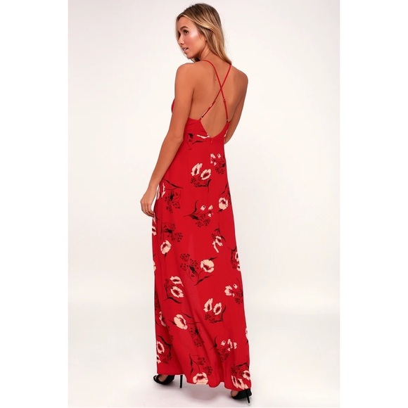 Lulu’s- NWT Dueling Pianos Red Floral Maxi Dress- XS - Picture 6 of 6
